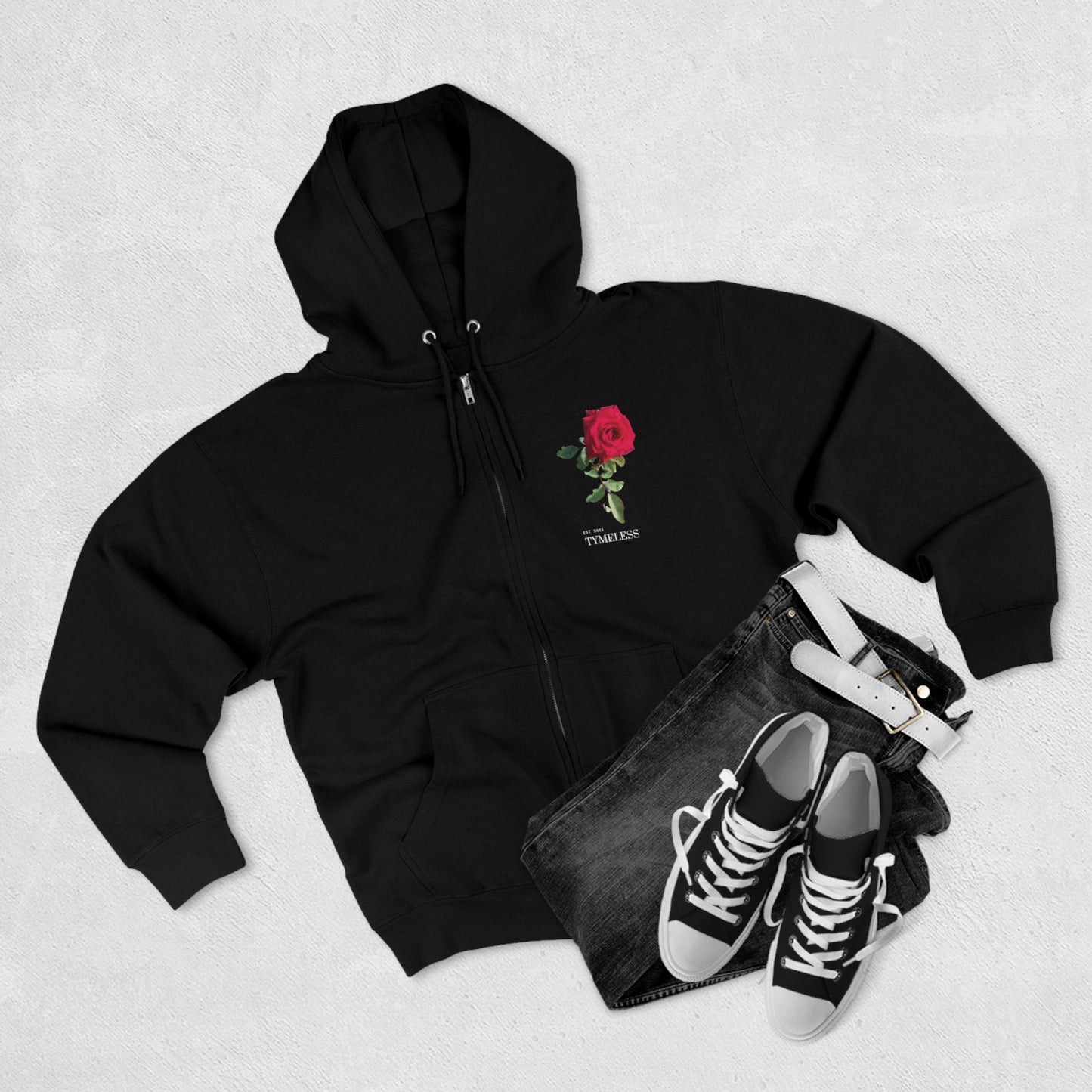 TymeLess Red Rose Men's Premium Zip Hoodie