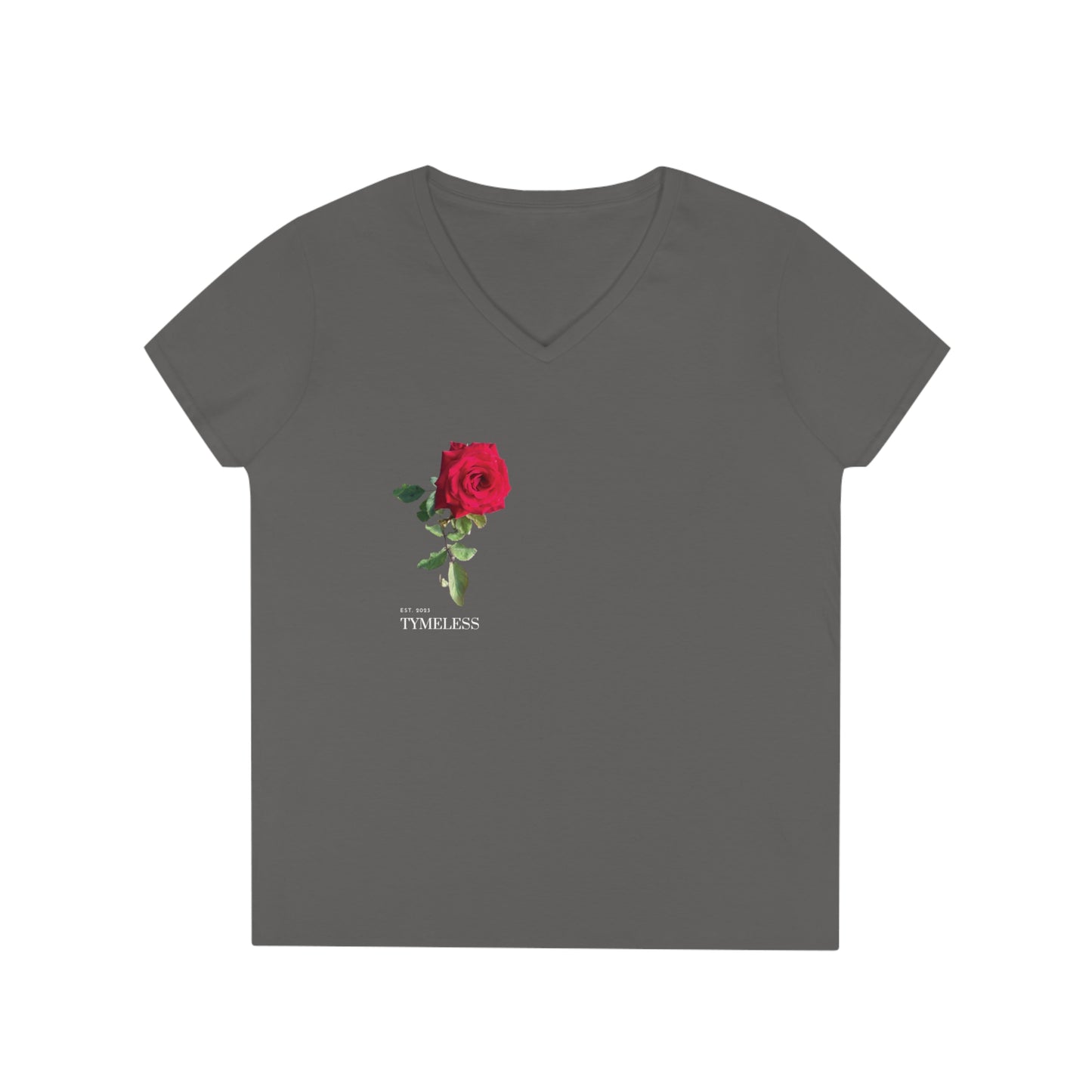 TymeLess Women Red Rose V-Neck T-Shirt