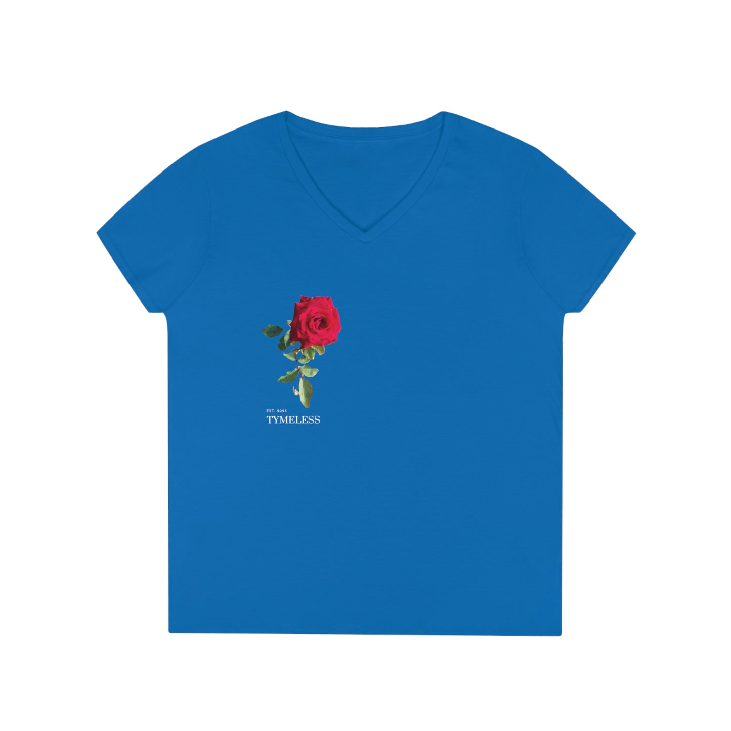 TymeLess Women Red Rose V-Neck T-Shirt