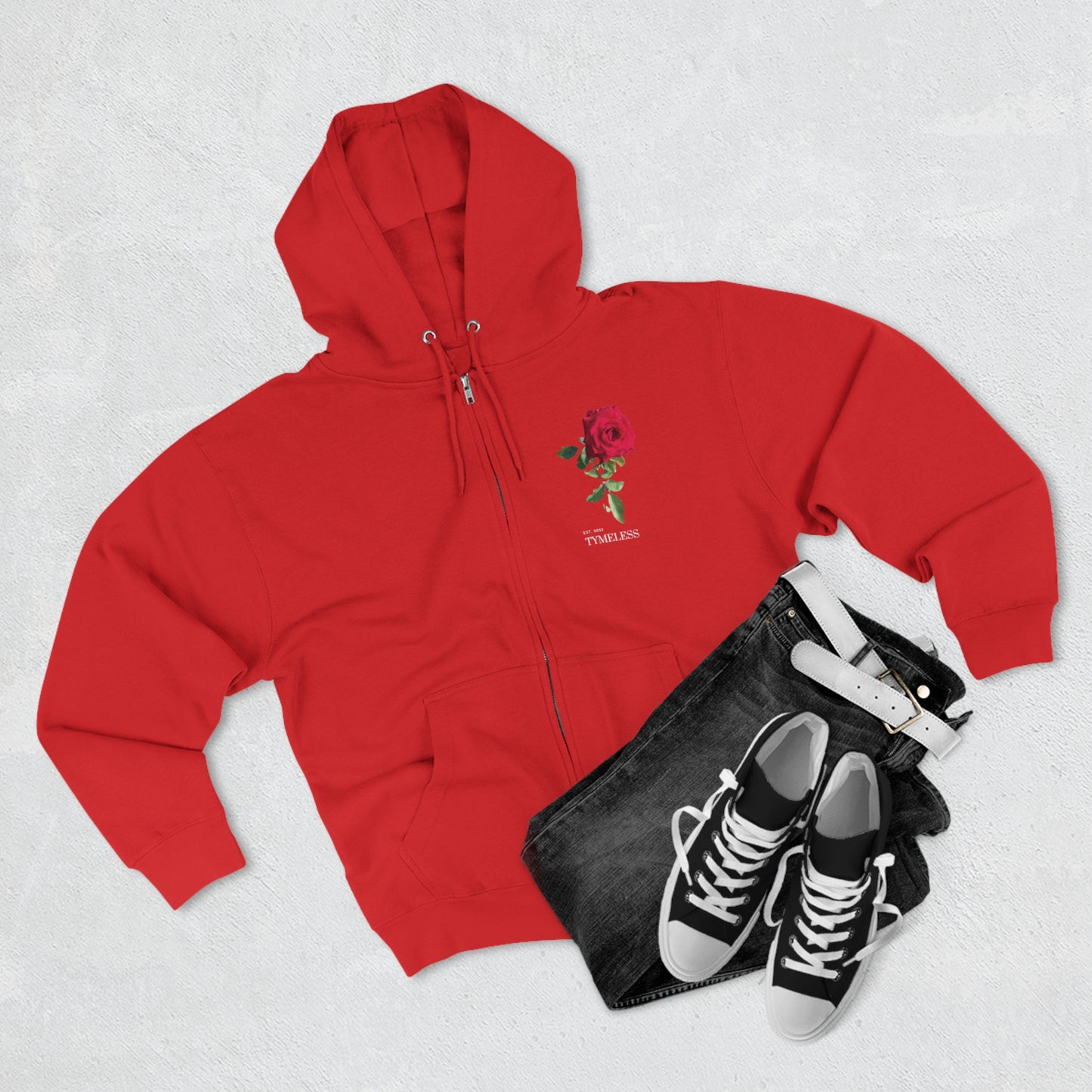 TymeLess Red Rose Men's Premium Zip Hoodie