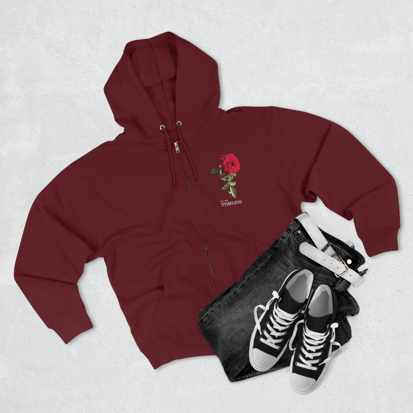 TymeLess Red Rose Men's Premium Zip Hoodie