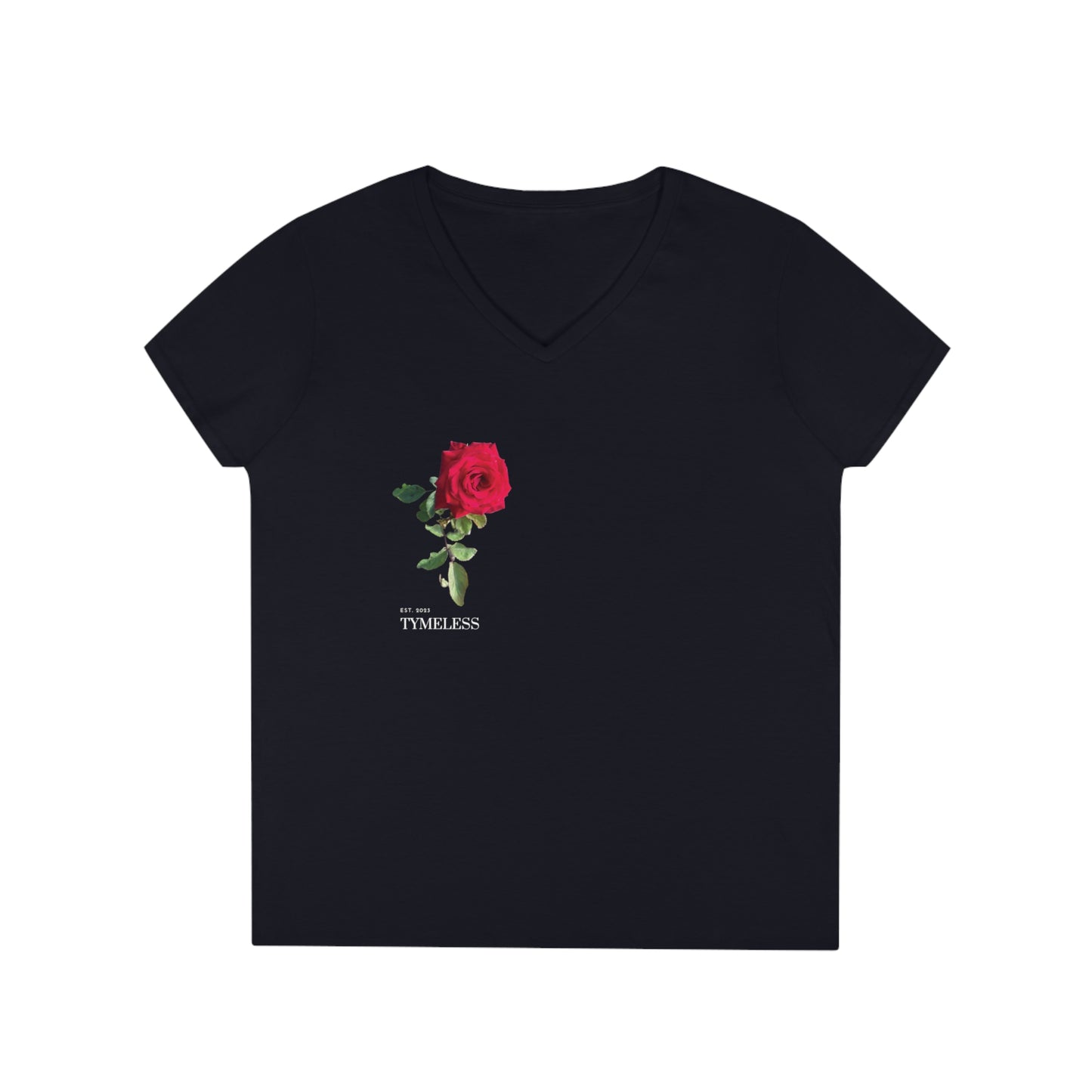 TymeLess Women Red Rose V-Neck T-Shirt