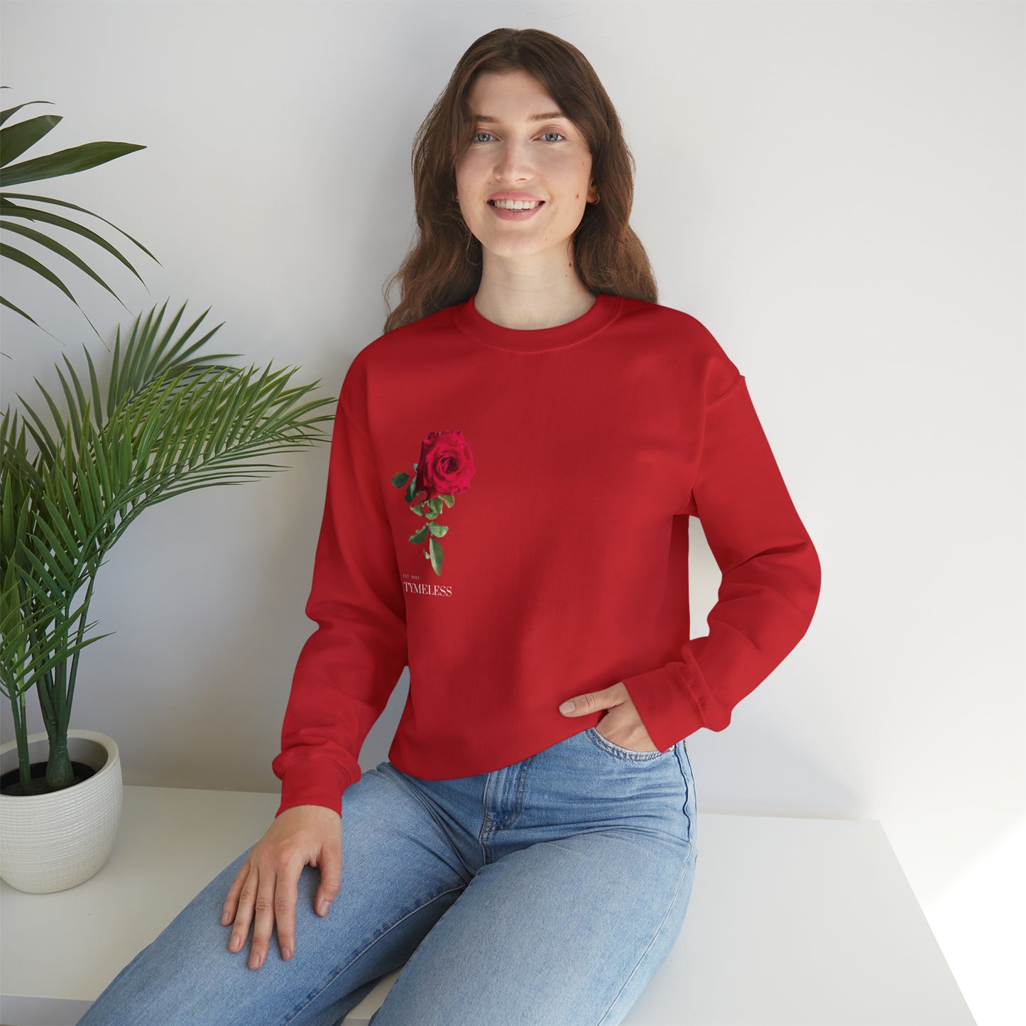 TYME LESS : Red Rose Women Crewneck Sweatshirt