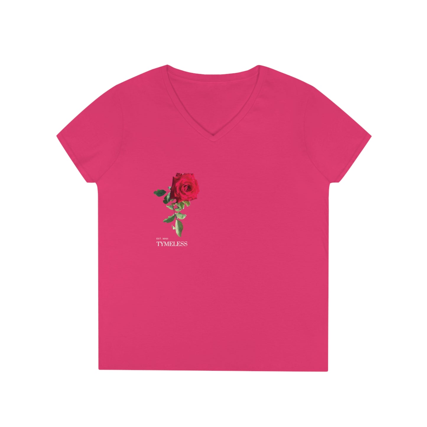 TymeLess Women Red Rose V-Neck T-Shirt